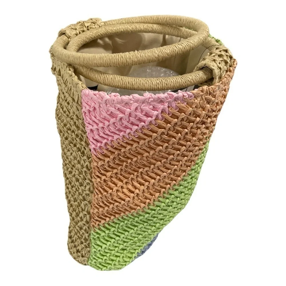 Art Class Weaved Paper Small Tote Circle Handles Handbag Multicolor Lined